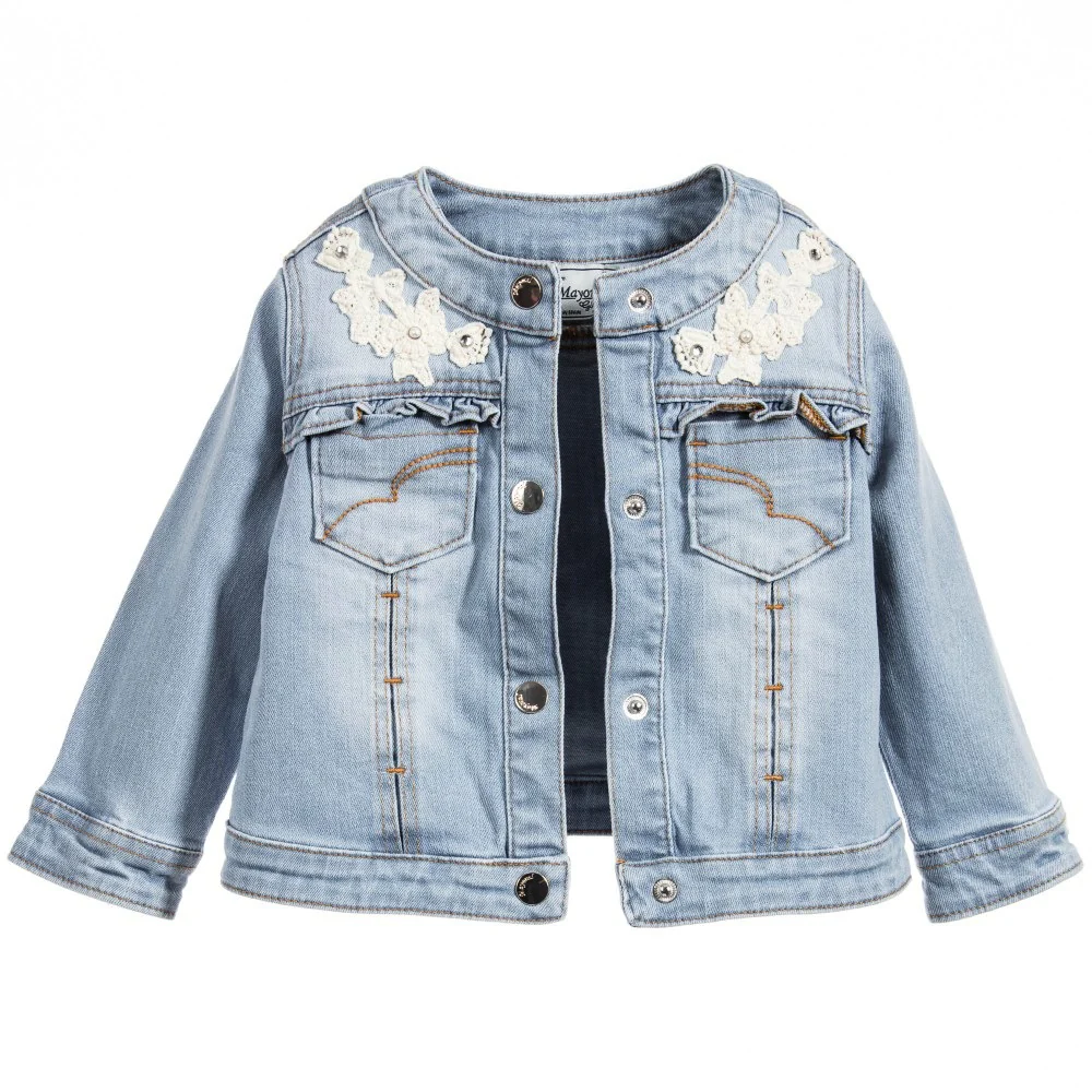 Denim Jacket with Flower Applique - Image 3