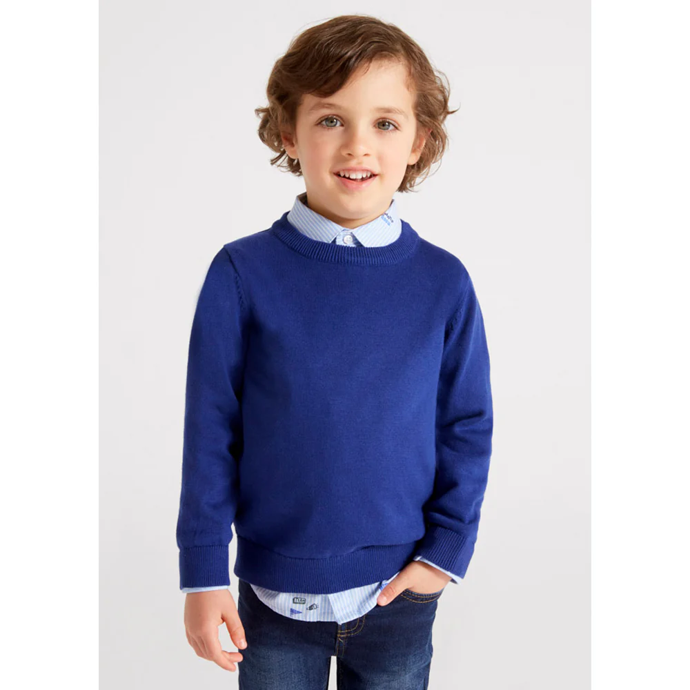 Ecofriends Cobalt Jersey Knit Round Collar Sweater