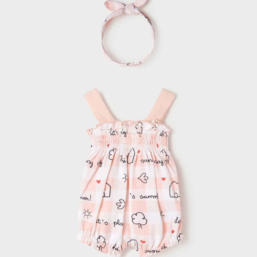 Ecofriends Pale Blush Check Knitted Romper With Headband - Image 2
