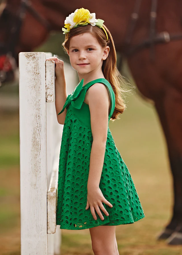 Emerald Eyelet Cotton Dress - Image 2