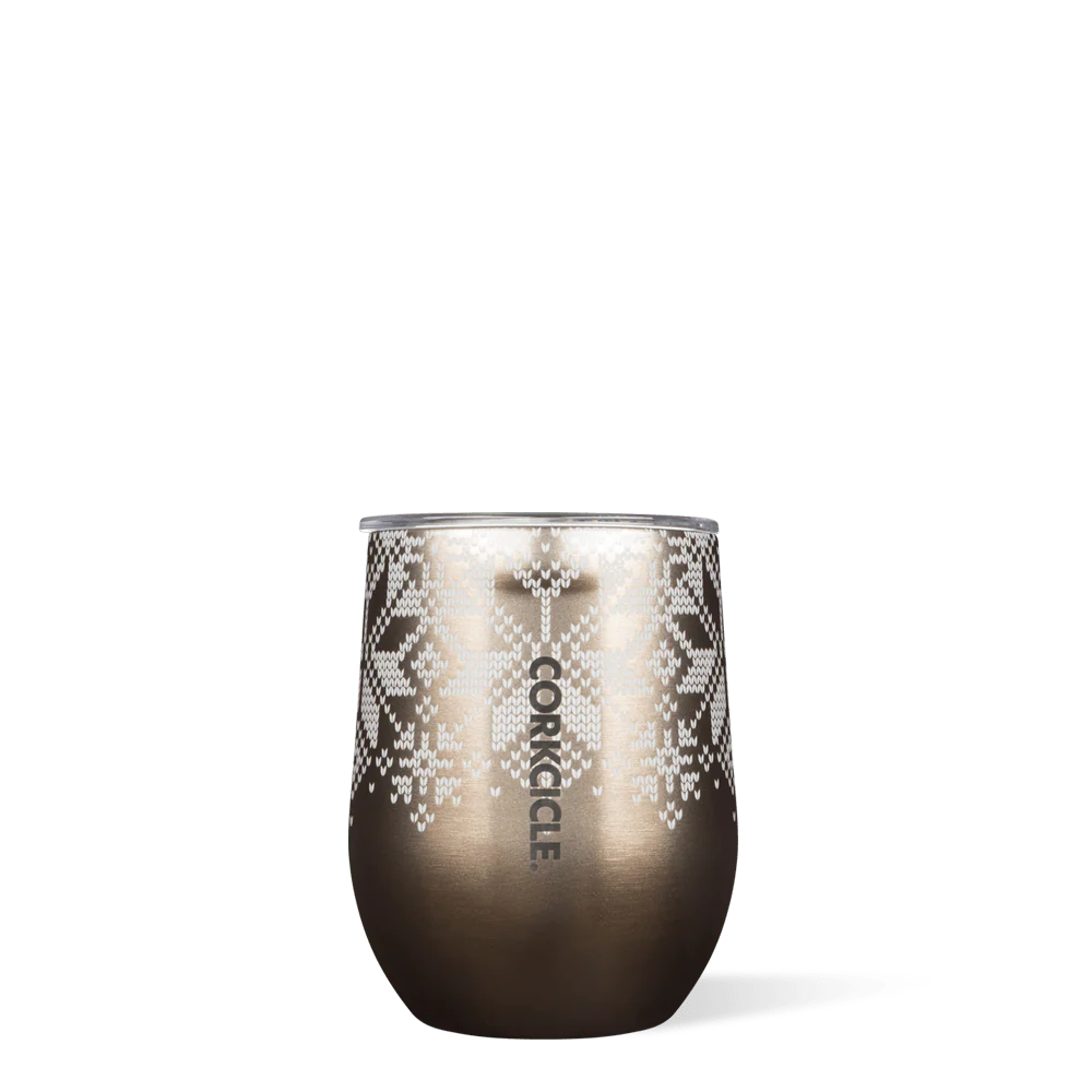 Fairisle Gold Holiday 12oz Stemless Wine Glass