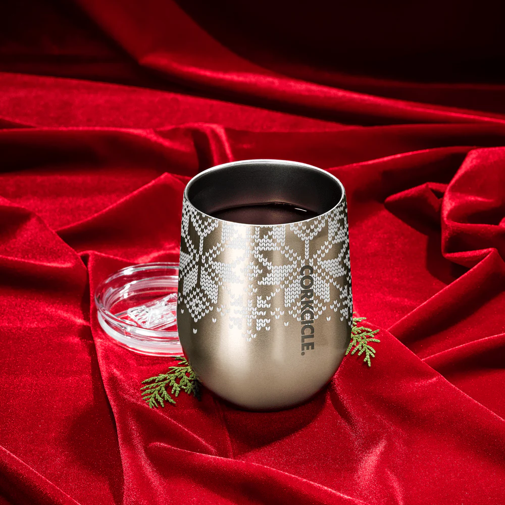 Fairisle Gold Holiday 12oz Stemless Wine Glass - Image 3