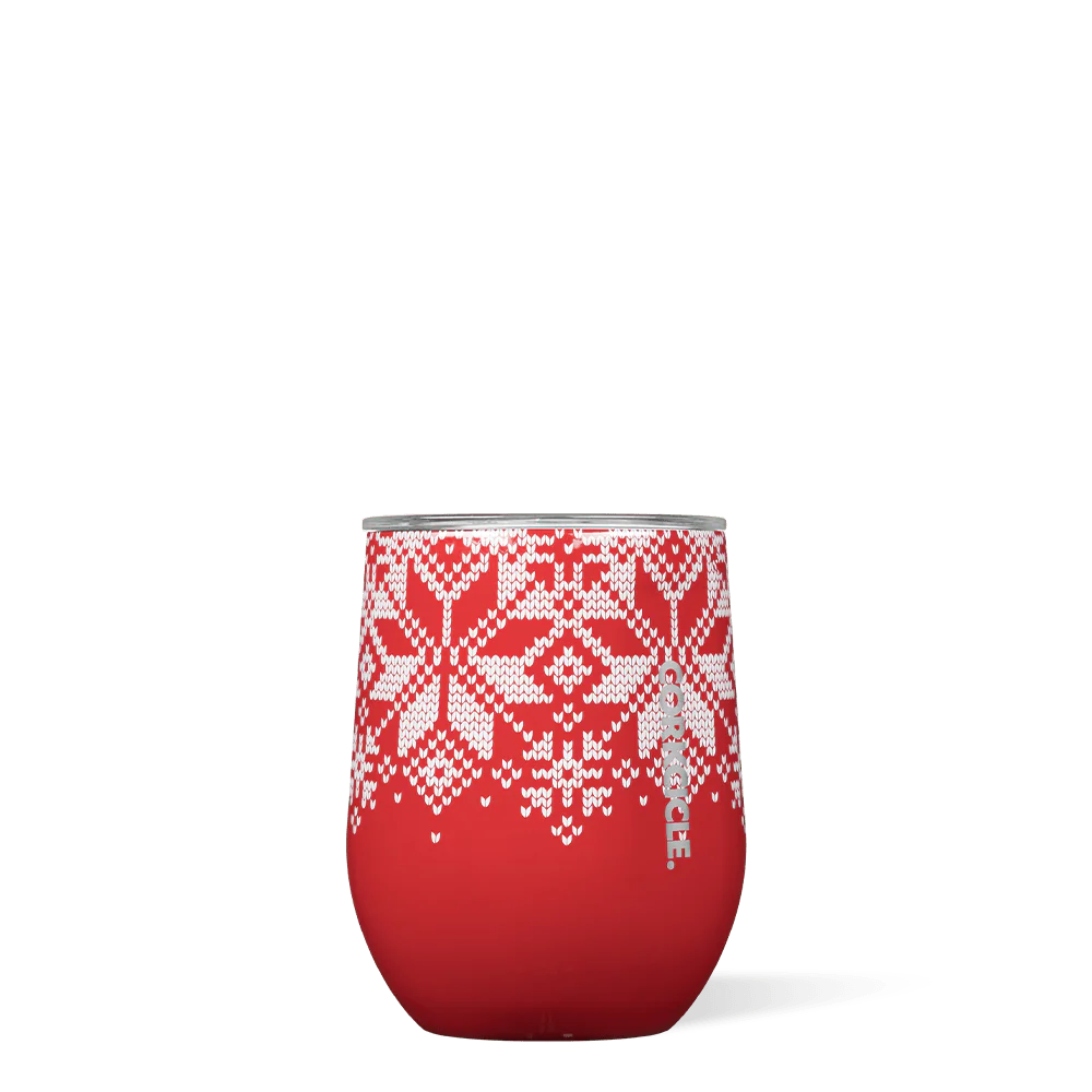 Fairisle Red Holiday 12oz Stemless Wine Glass - Image 2