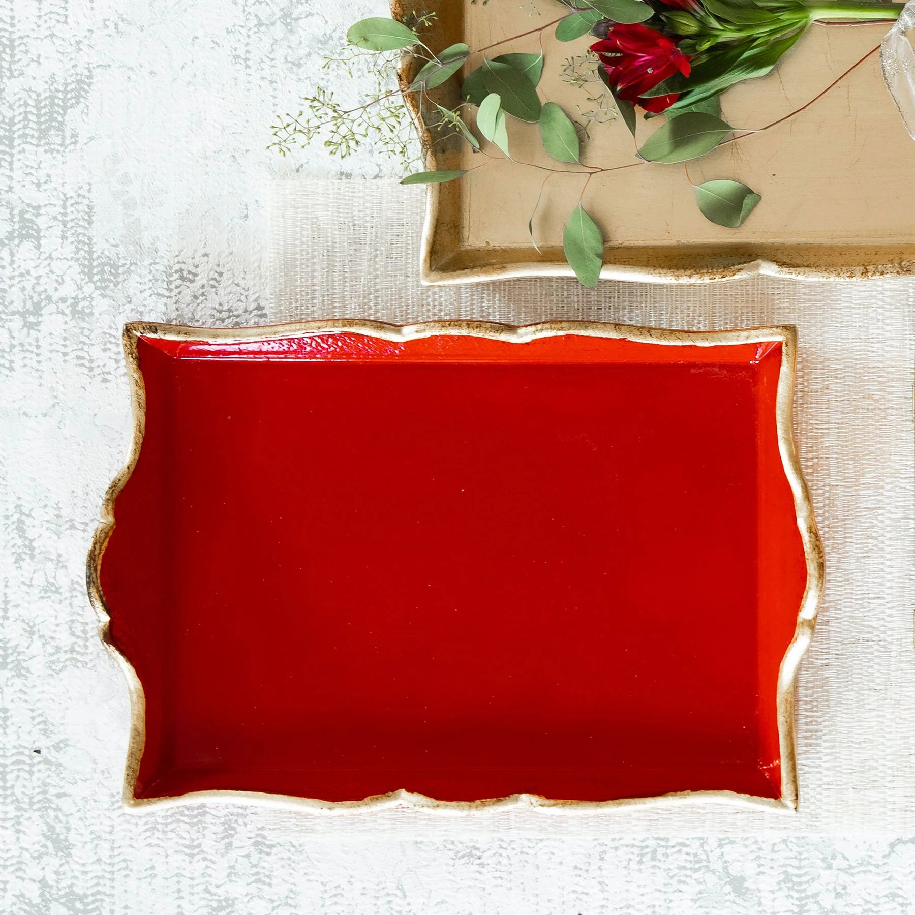 Florentine Wooden Accessories Red & Gold Handled Small Rectangular Tray - Image 2