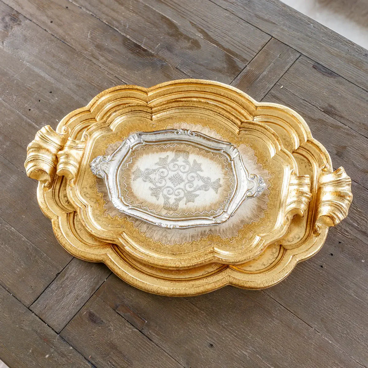 Florentino Wooden Tray Antique Silver/Gold - Image 7