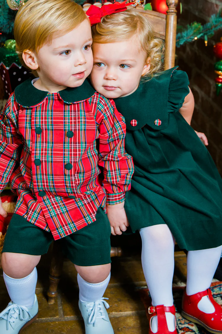 Forest Corduroy & Tartan Plaid Dressy Short Set