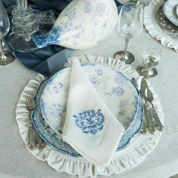 French Blue Damask Large Cream Napkin - Image 3