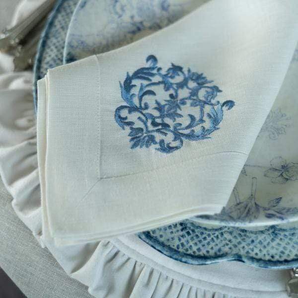French Blue Damask Large Cream Napkin - Image 4