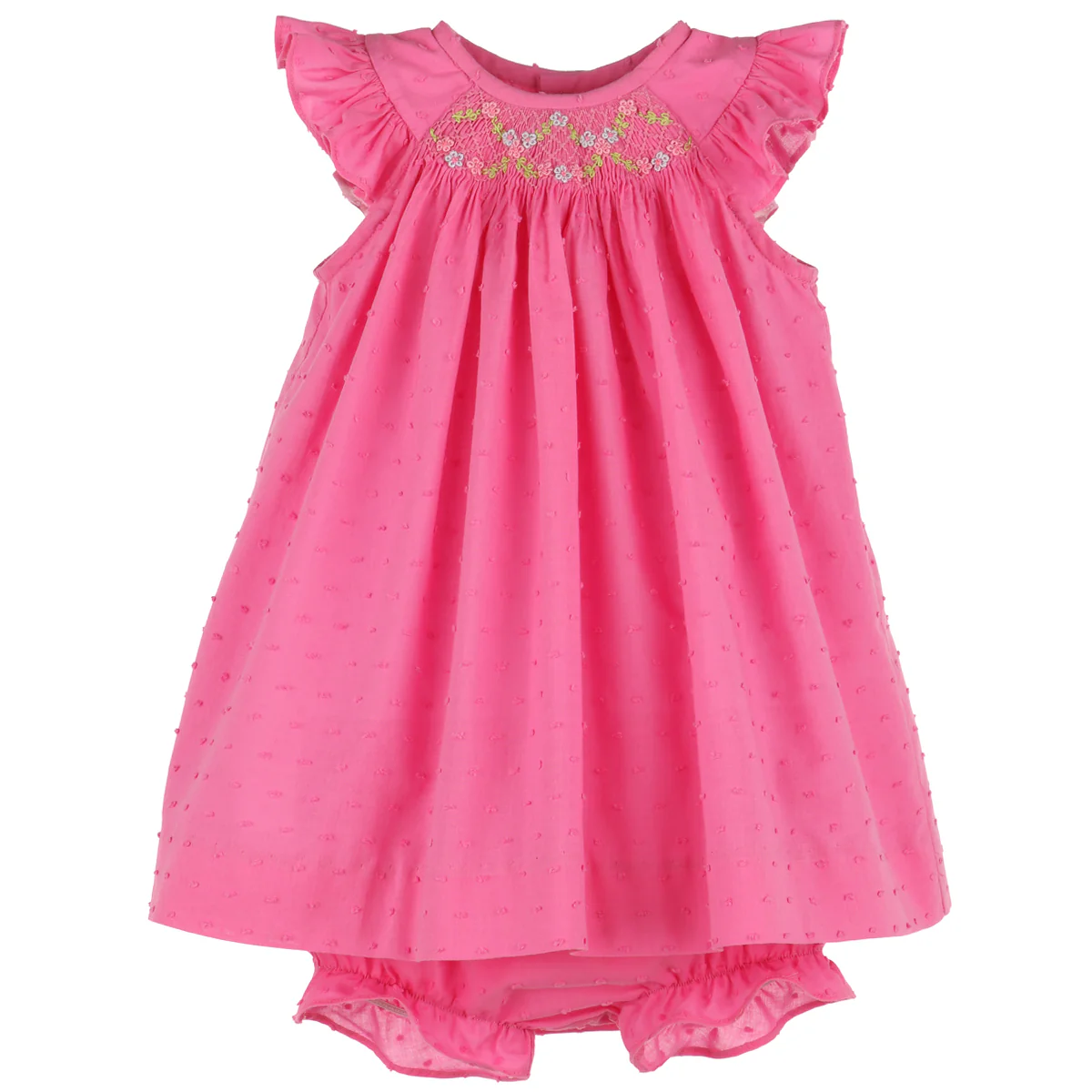Fuchsia Swiss Dot Floral Smocked Bishop Dress