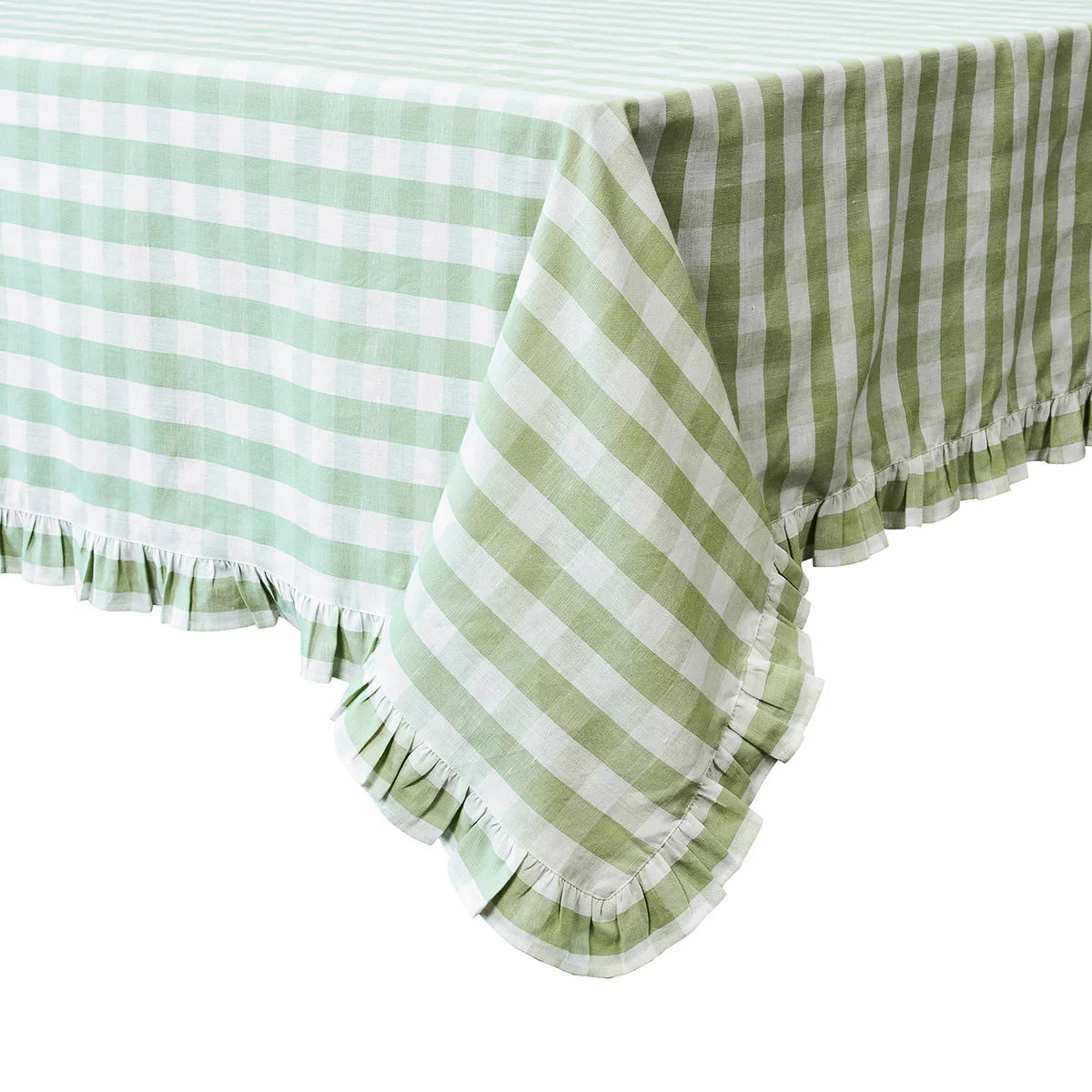 Gingham Ruffle 60" x 120" Tablecloth - Seagrass - Image 2