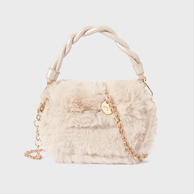 Girls Beige Faux Fur Handbag - Image 2