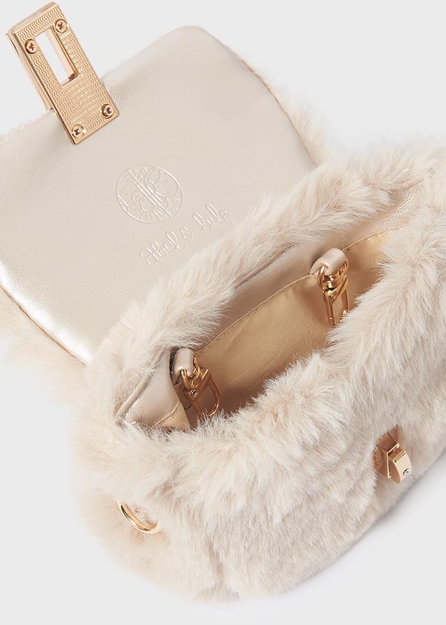 Girls Beige Faux Fur Handbag - Image 5