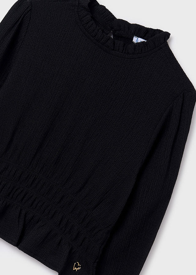 Girls Black Gathered Blouse - Image 3