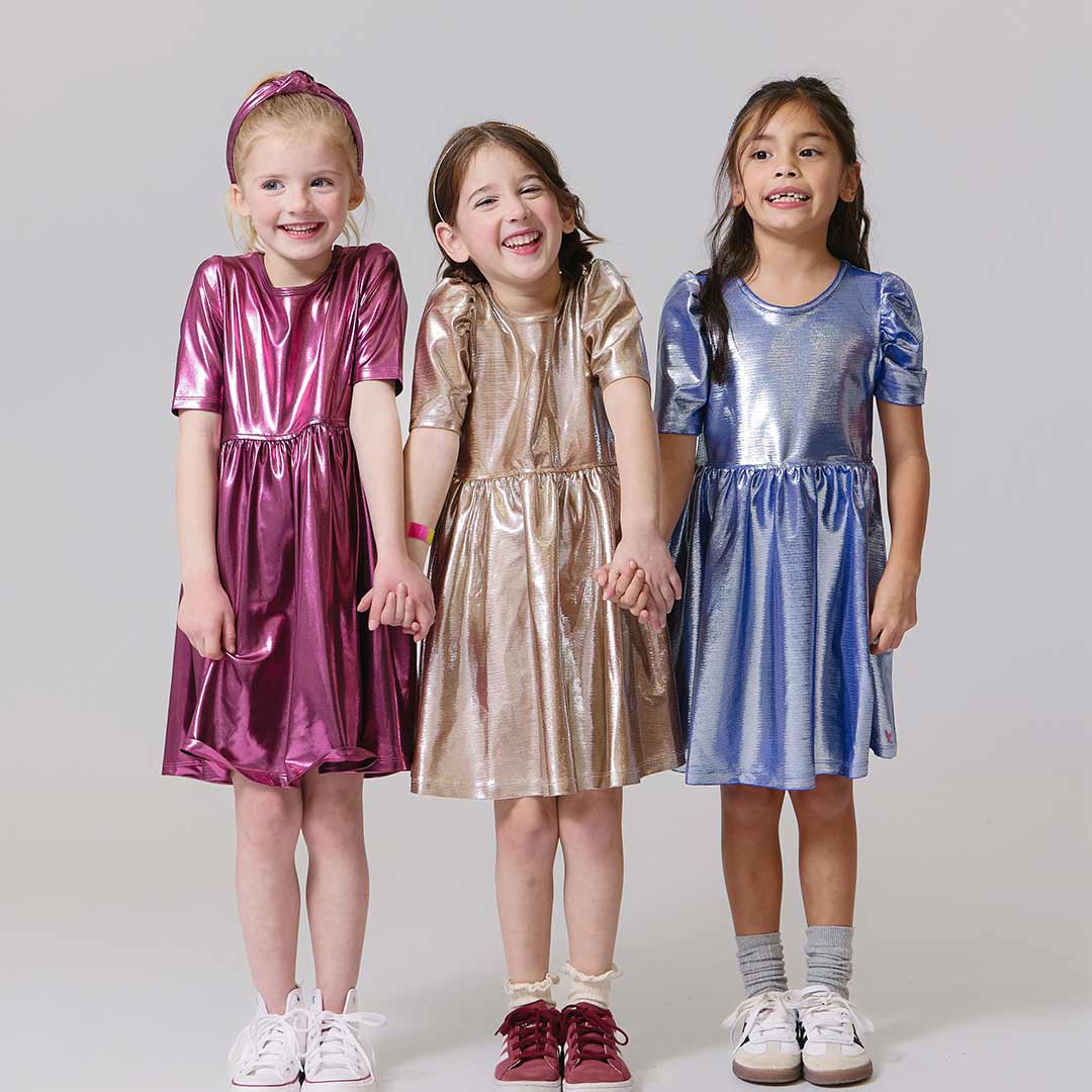 Girls Lame Laurie Dress - Champagne Textured - Image 2