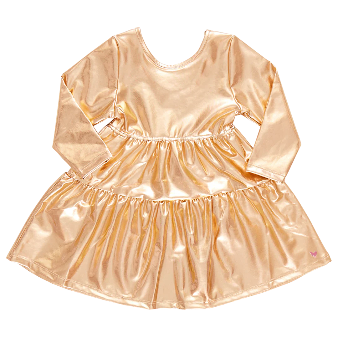 Girls Lame Polly Dress - Gold - Image 4