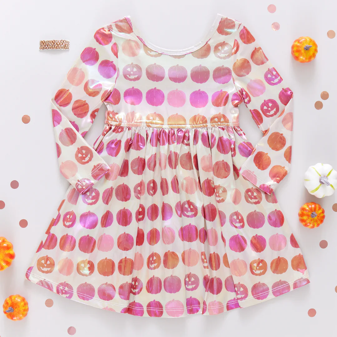 Girls Lame Steph Dress - Pumpkins - Image 3