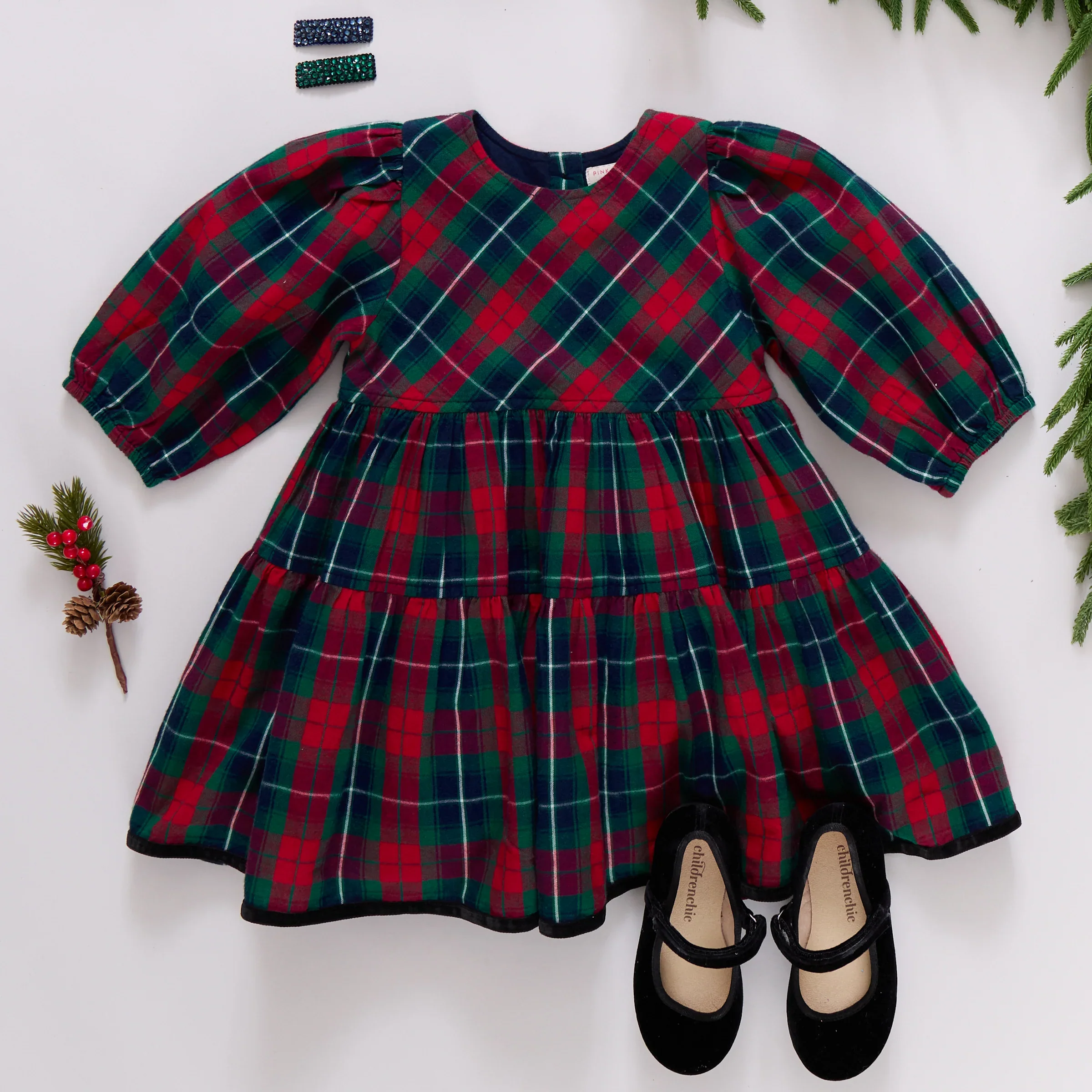 Girls Maribelle Dress - Red Tartan - Image 3