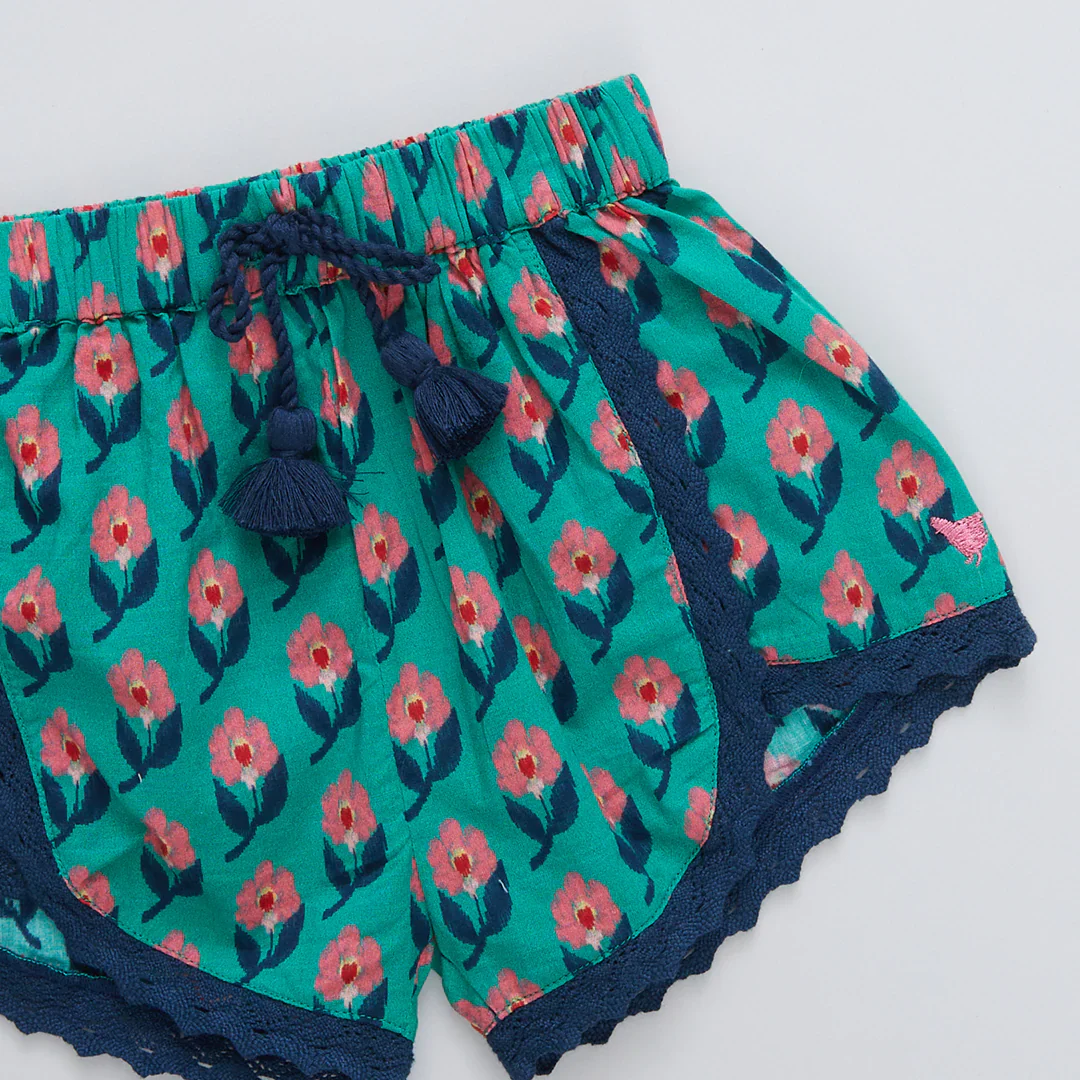 Girls Millie Short - Green Ikat Floral - Image 3