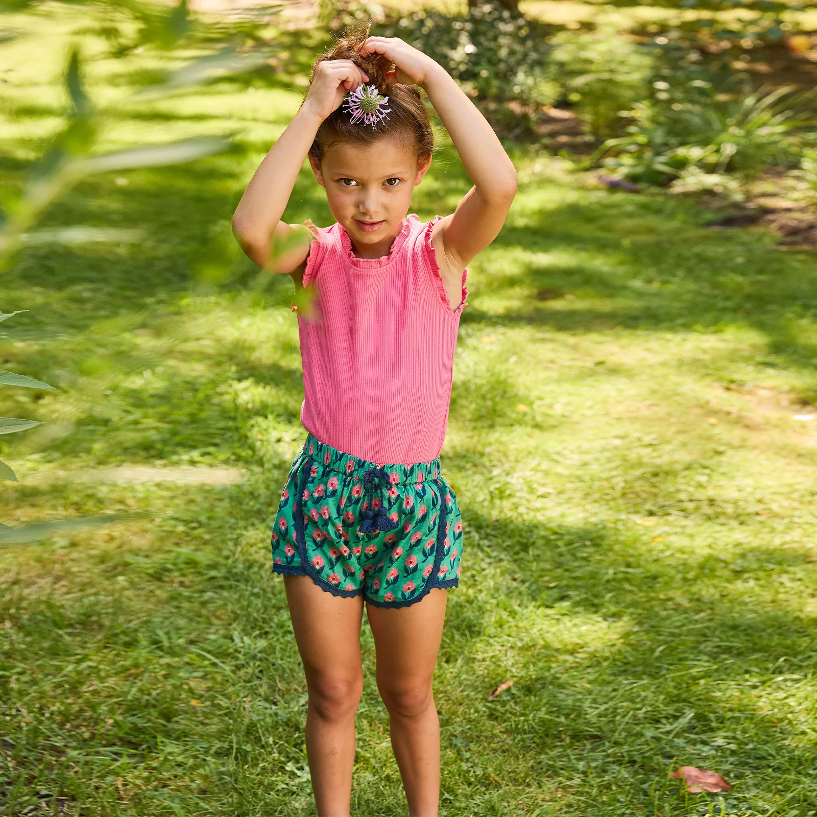 Girls Millie Short - Green Ikat Floral - Image 5