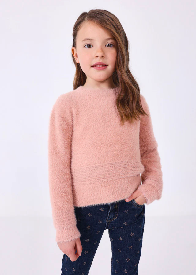 Girls Pink Faux Fur Sweater - Image 3