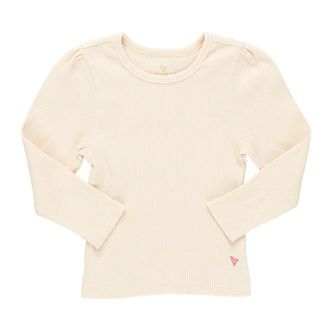 Girls Organic Camella Rib Top - Antique White