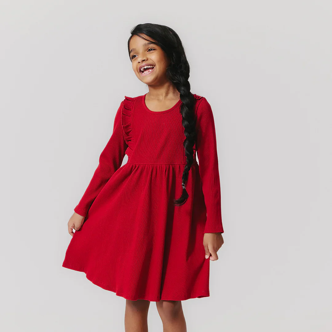 Girls Organic Kylie Rib Dress - Chili Pepper - Image 4