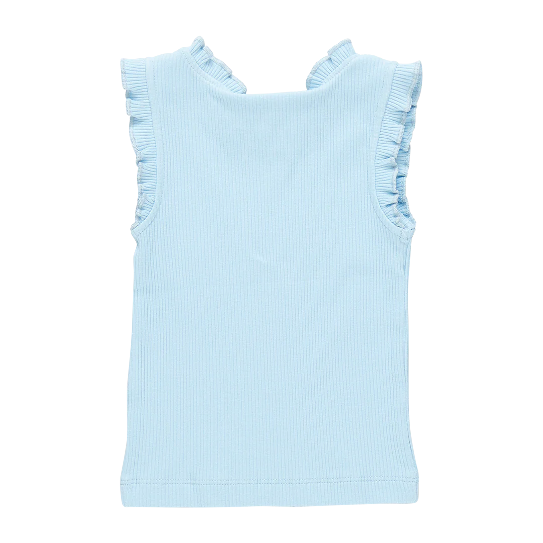 Girls Organic Ruffle Rib Tank - Blue Sky - Image 2