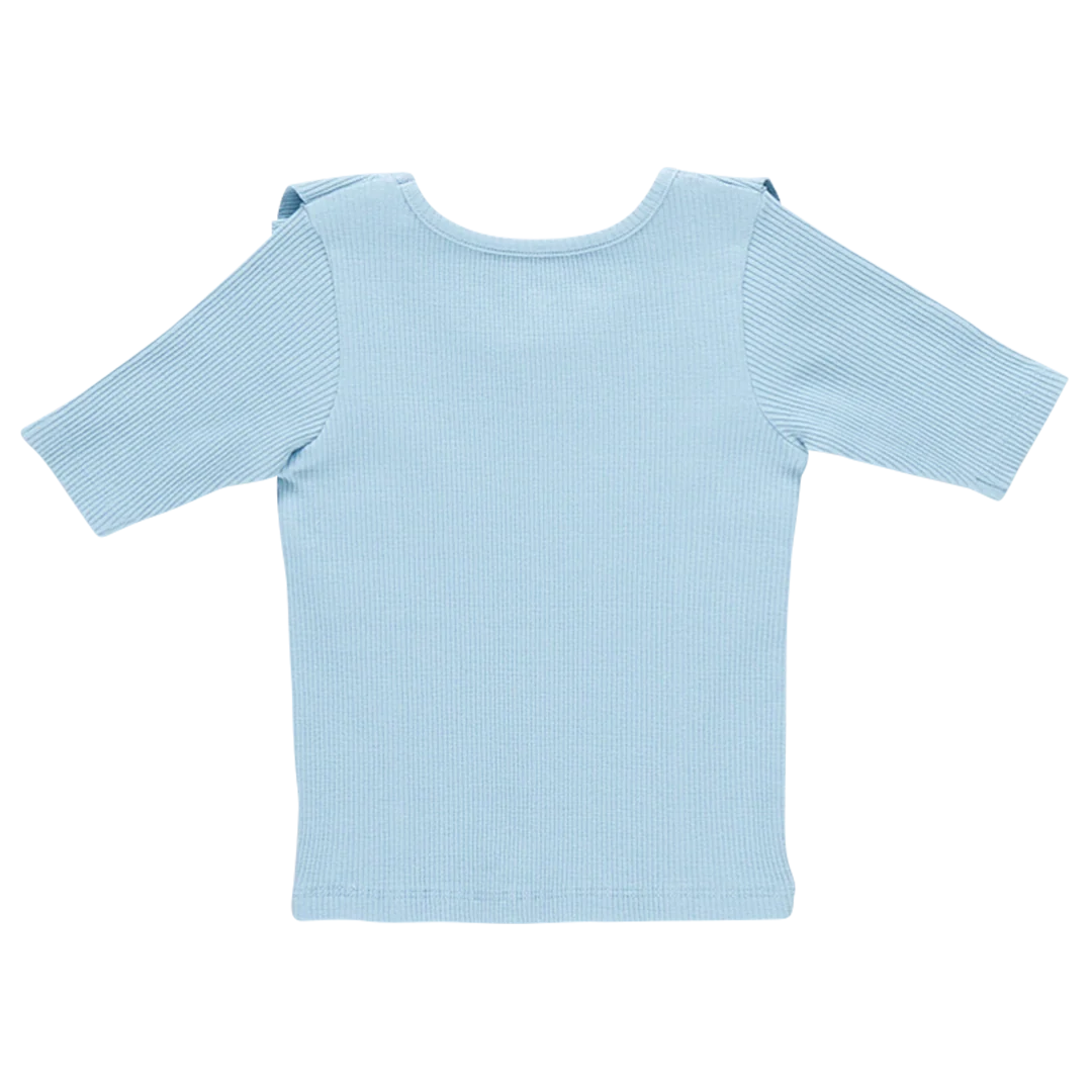 Girls Organic Ruffle Rib Top - Light Blue - Image 4