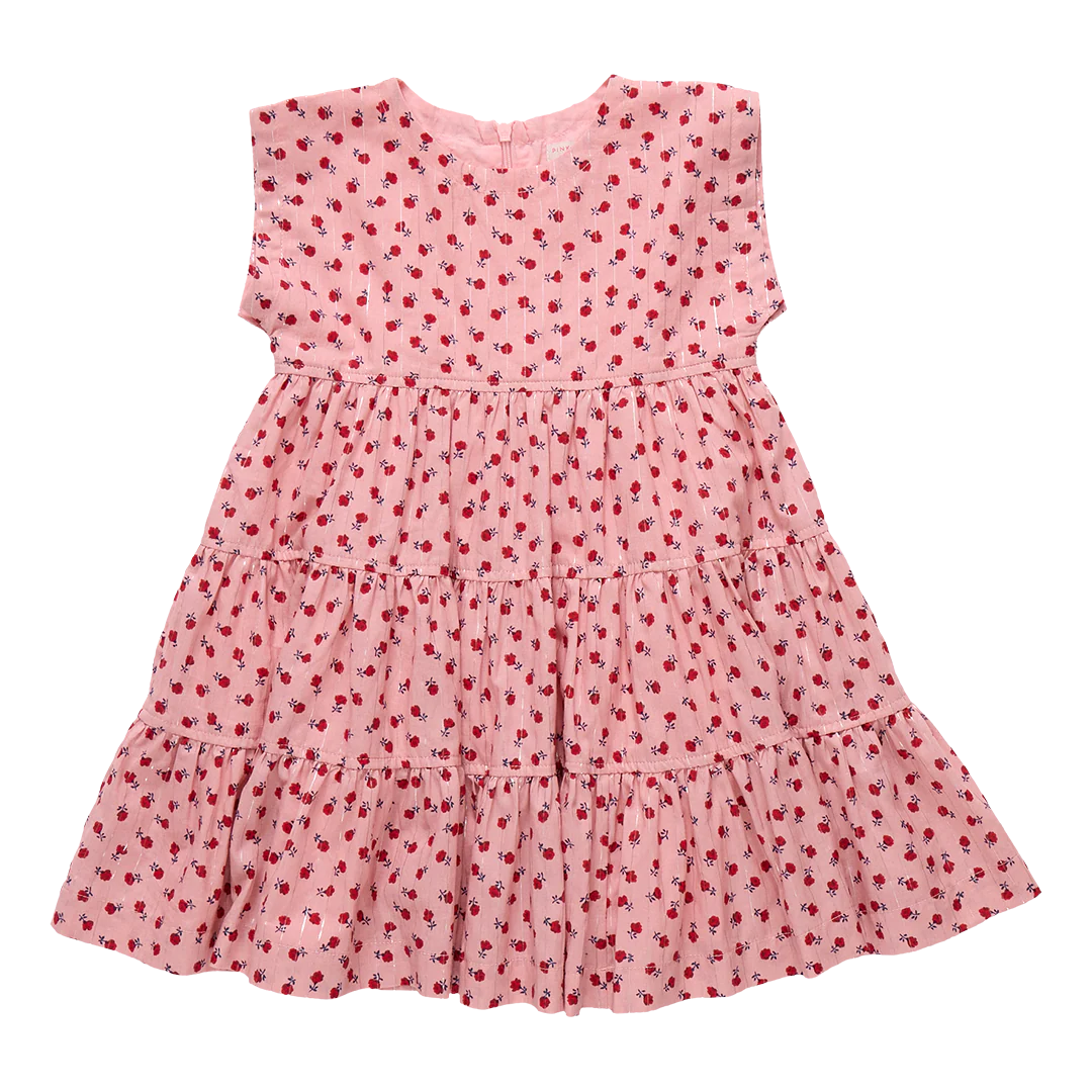 Girls Peachy Dress - Pink Tiny Roses