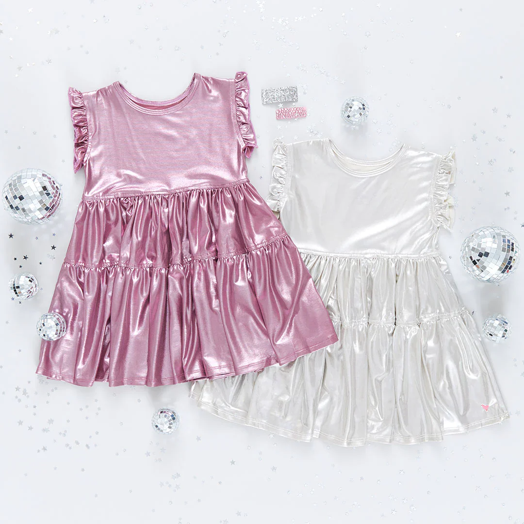 Girls Polly Dress - Light Pink Lame - Image 2