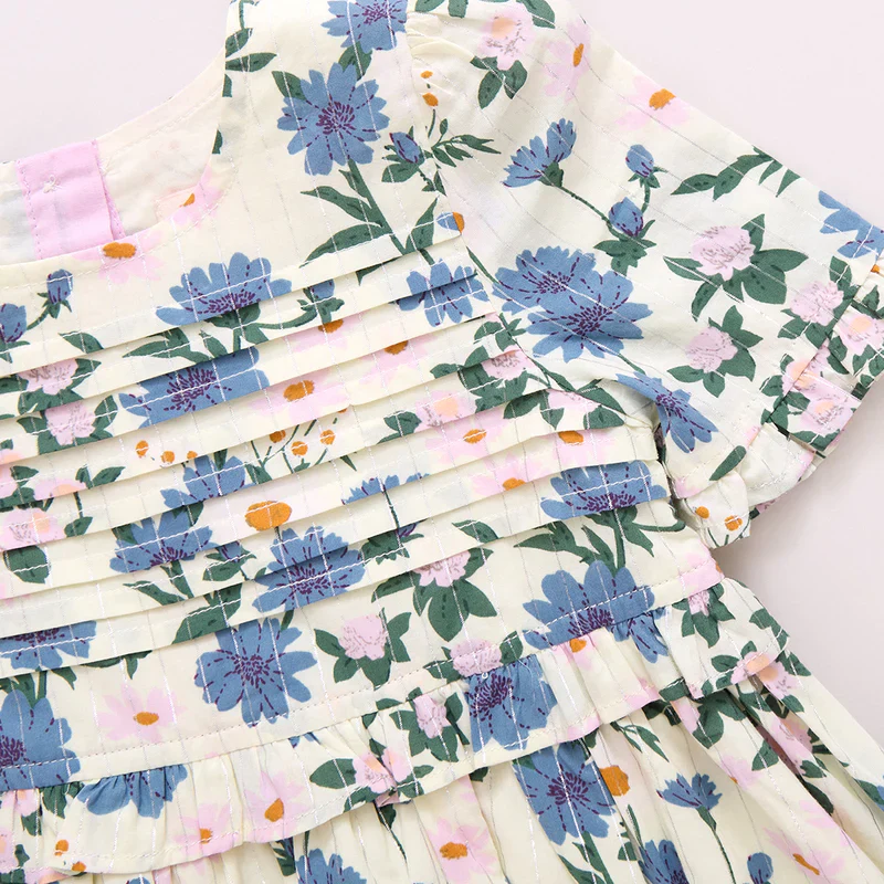 Girls Raquel Dress - Melon Daisy Floral - Image 4