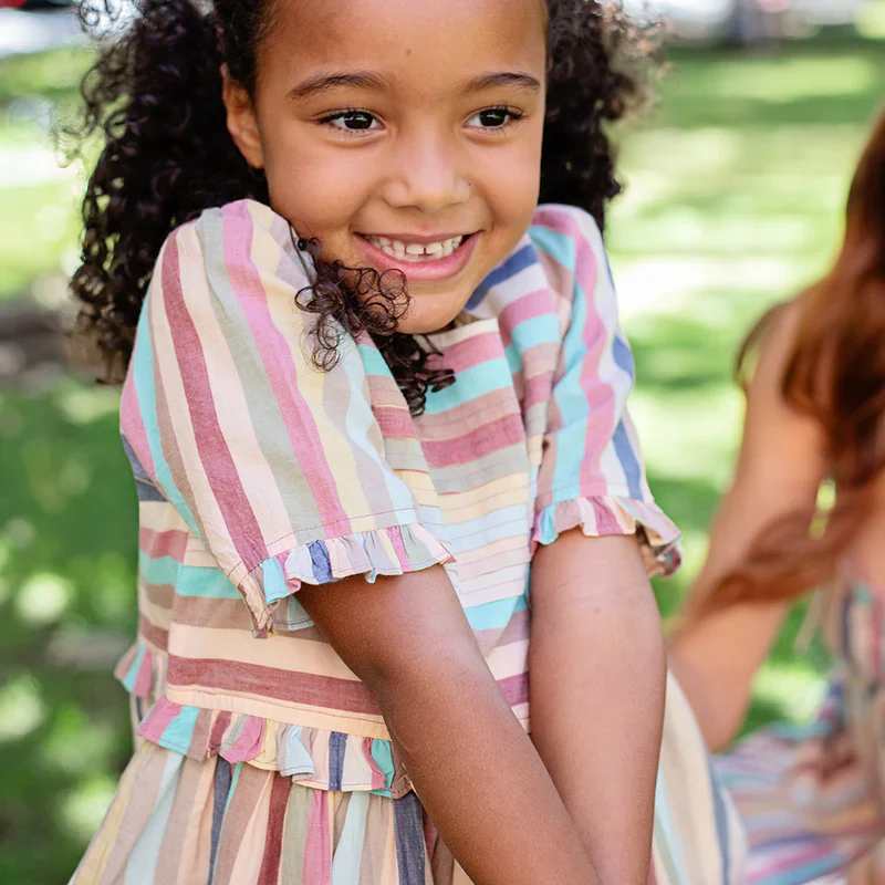 Girls Raquel Dress - Multi Vintage Stripe - Image 3