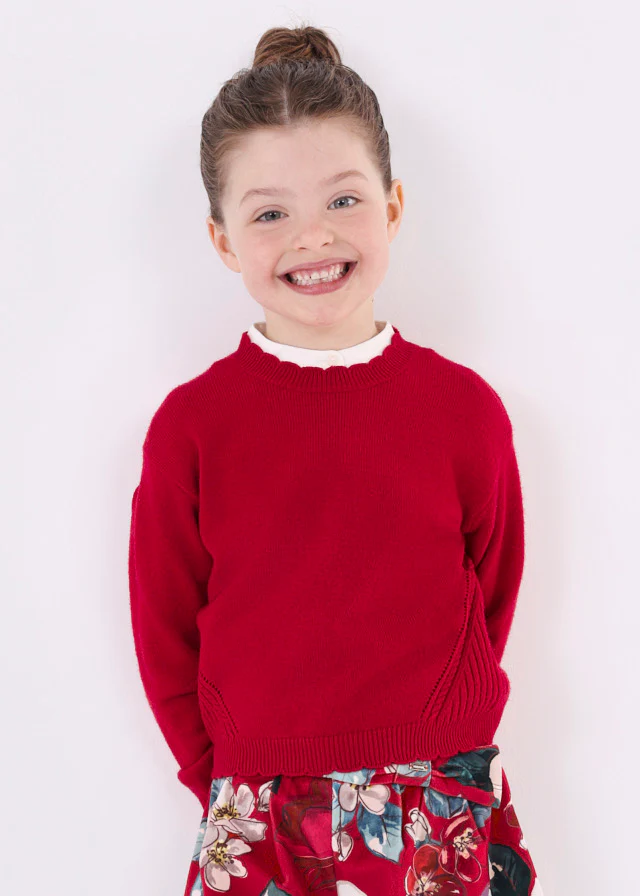 Girls Red Crewneck Knit Sweater - Image 3