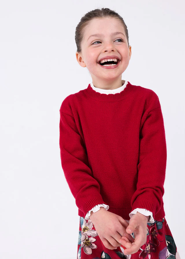 Girls Red Crewneck Knit Sweater - Image 4
