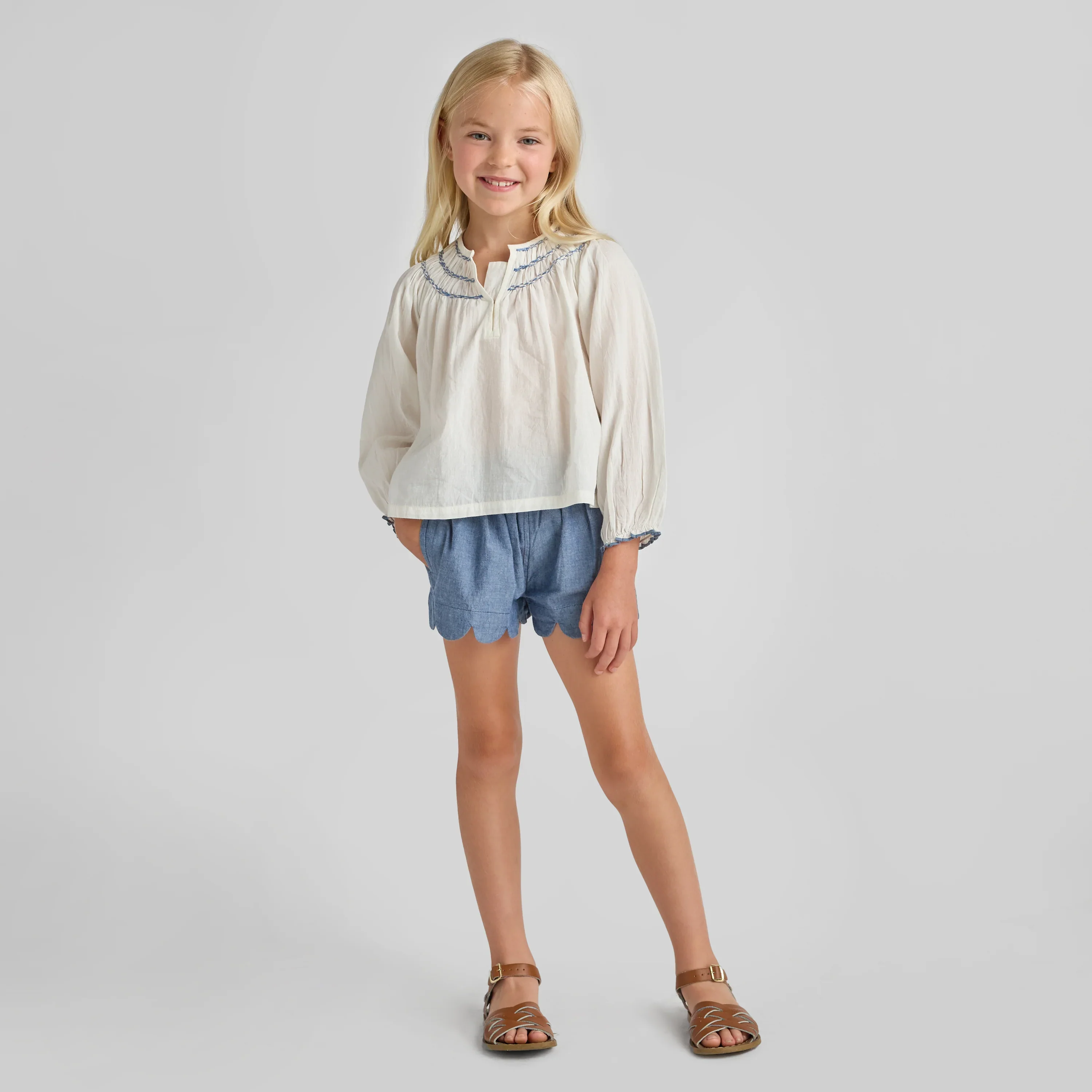 Girls Scallop Short - Chambray - Image 3