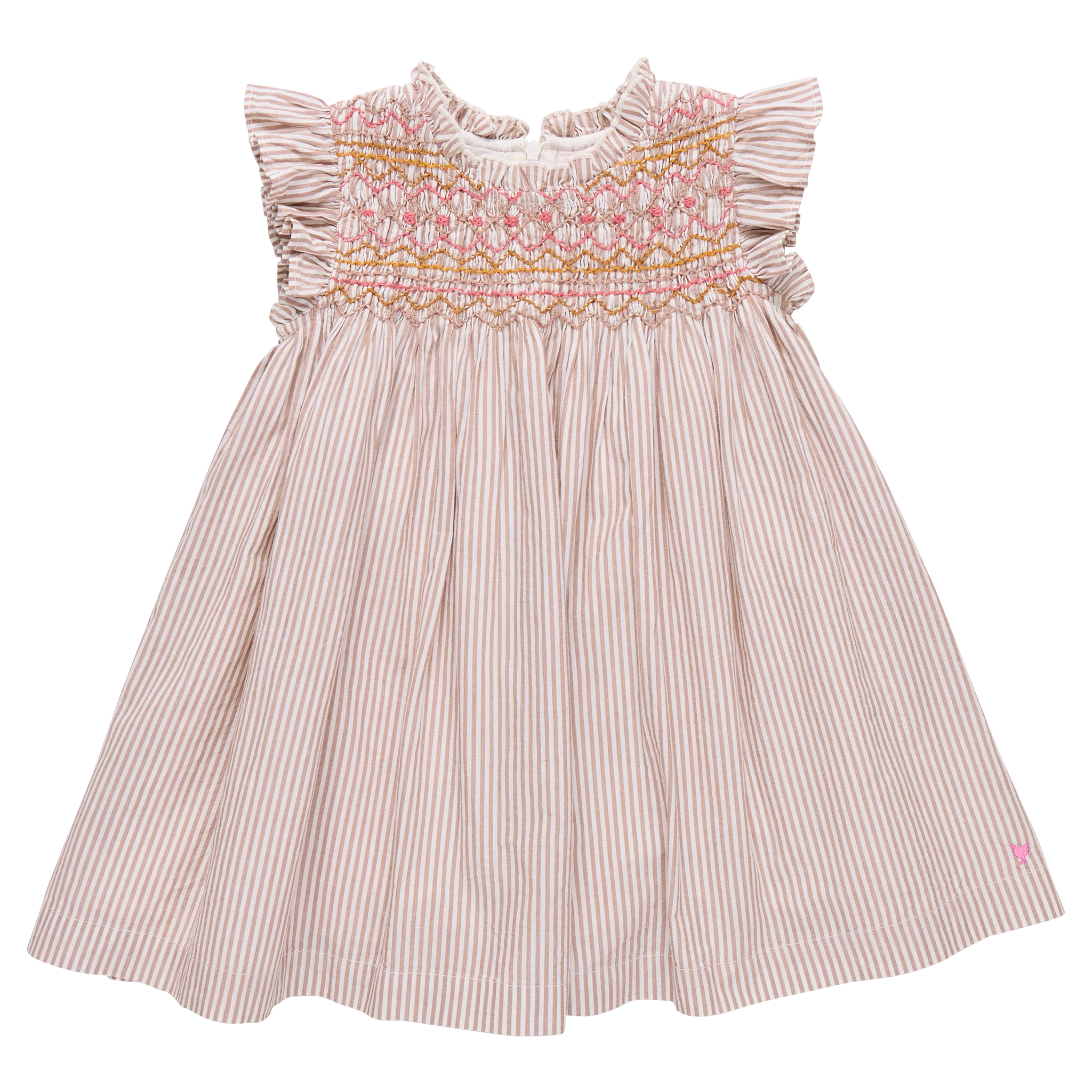 Girls Stevie Dress - Tawny Brown Stripe