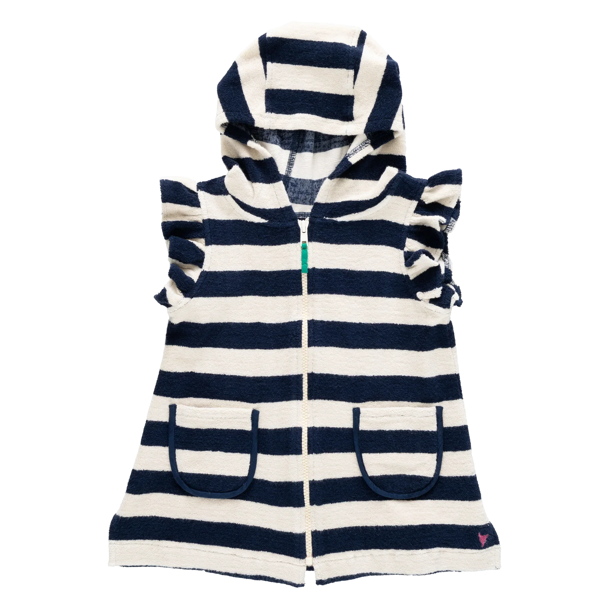Girls Terry Coverup - Wide Blue Stripe