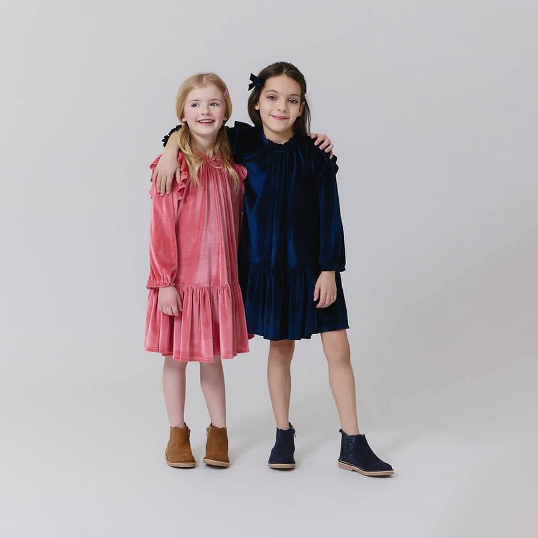 Girls Velour Harper Dress - Navy - Image 5