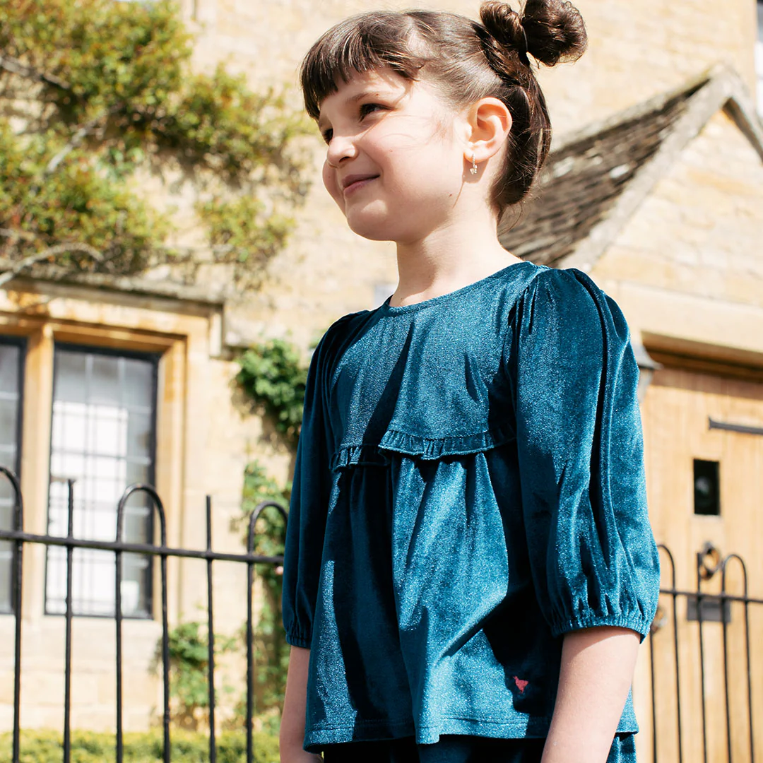 Girls Velour Rowan Top - Midnight Blue - Image 7