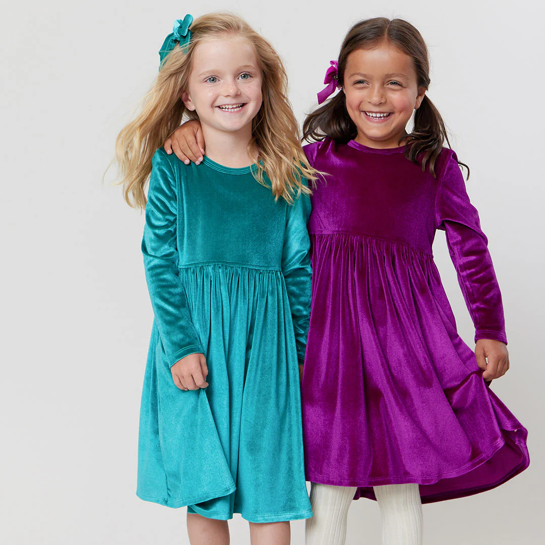 Girls Velour Steph Dress - Teal - Image 2