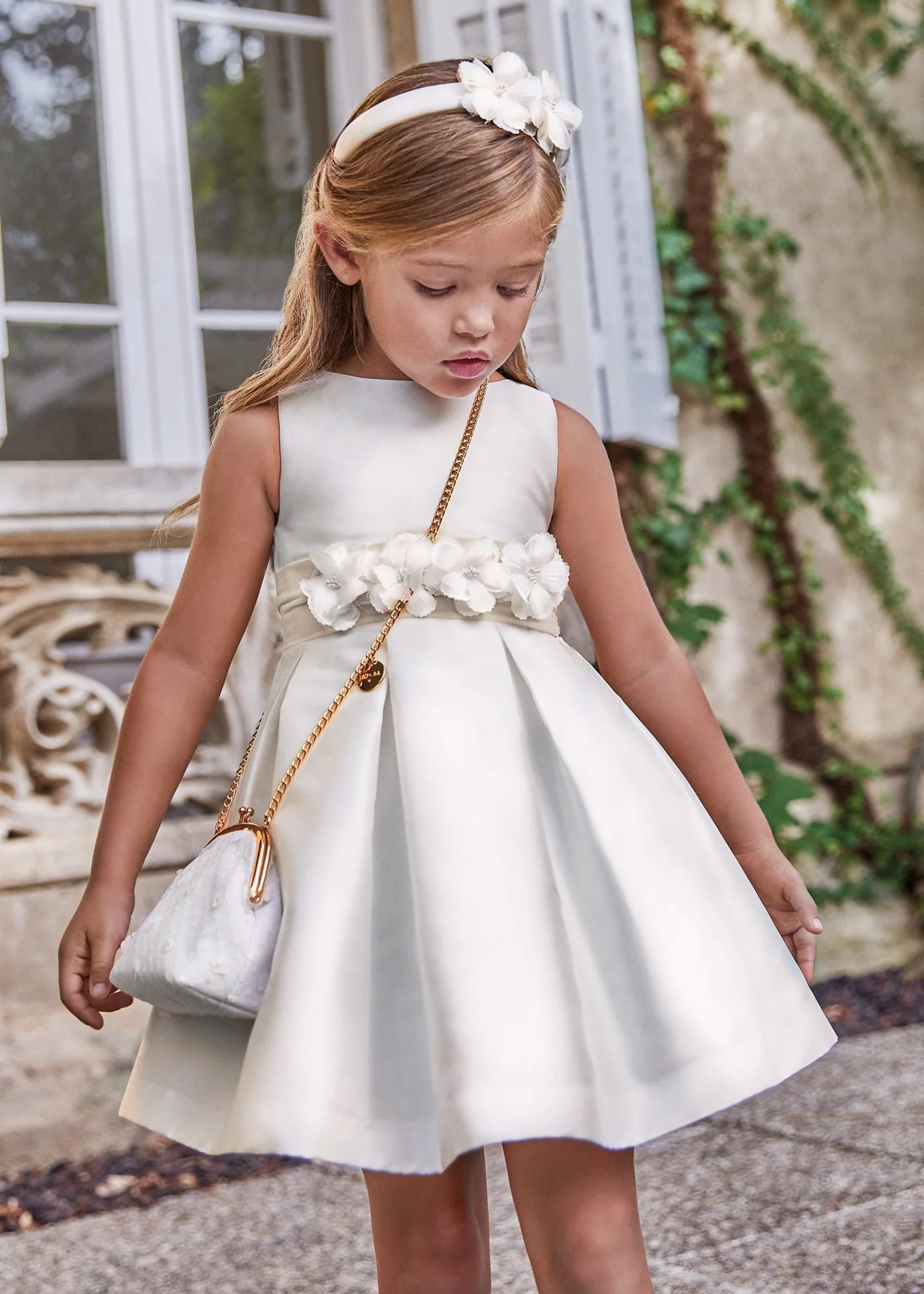 Girls White Mikado Dress - Image 4