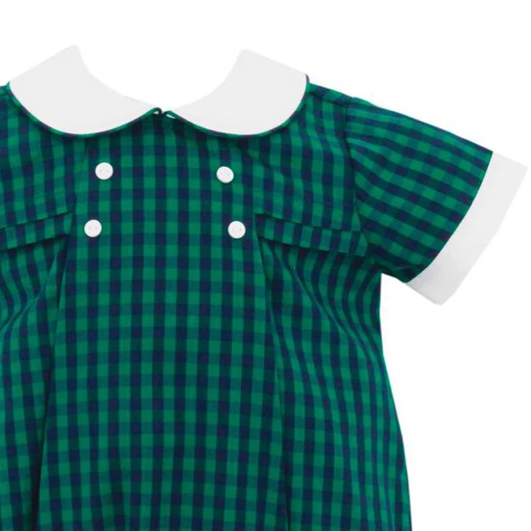 Green & Navy Gingham Short Sleeve Short Bubble - Image 2