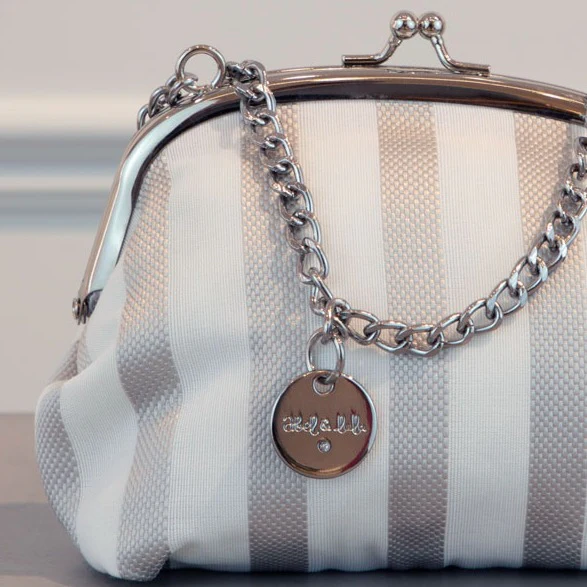 Grey & White Stripe Clutch Bag - Image 4