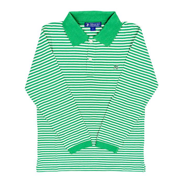 Green and White Stripe Henry Long Sleeve Polo - Image 2