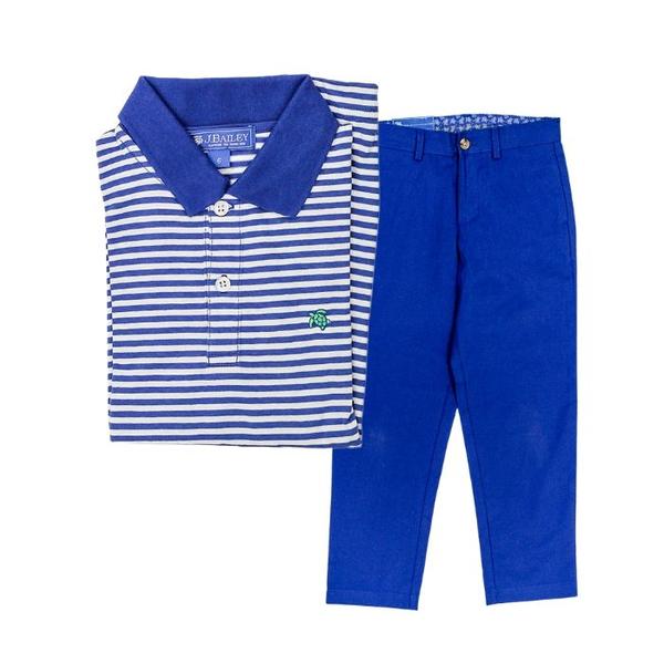 Marine and White Stripe Henry Long Sleeve Polo - Image 2