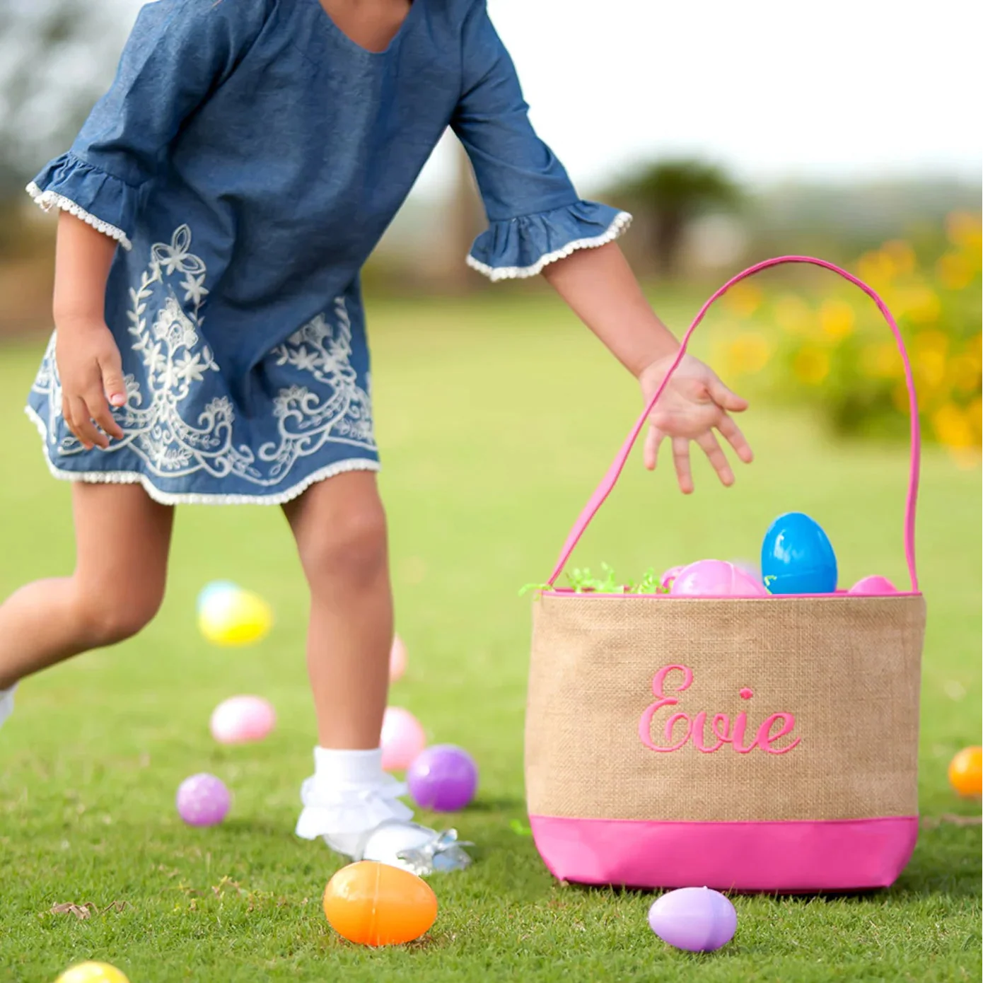 Hot Pink Burlap Bunny Basket - Image 4