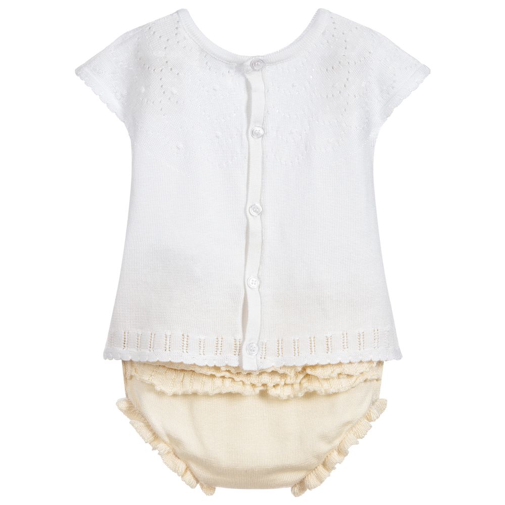 Ivory Knitted Baby Top & Bloomer Set - Image 3
