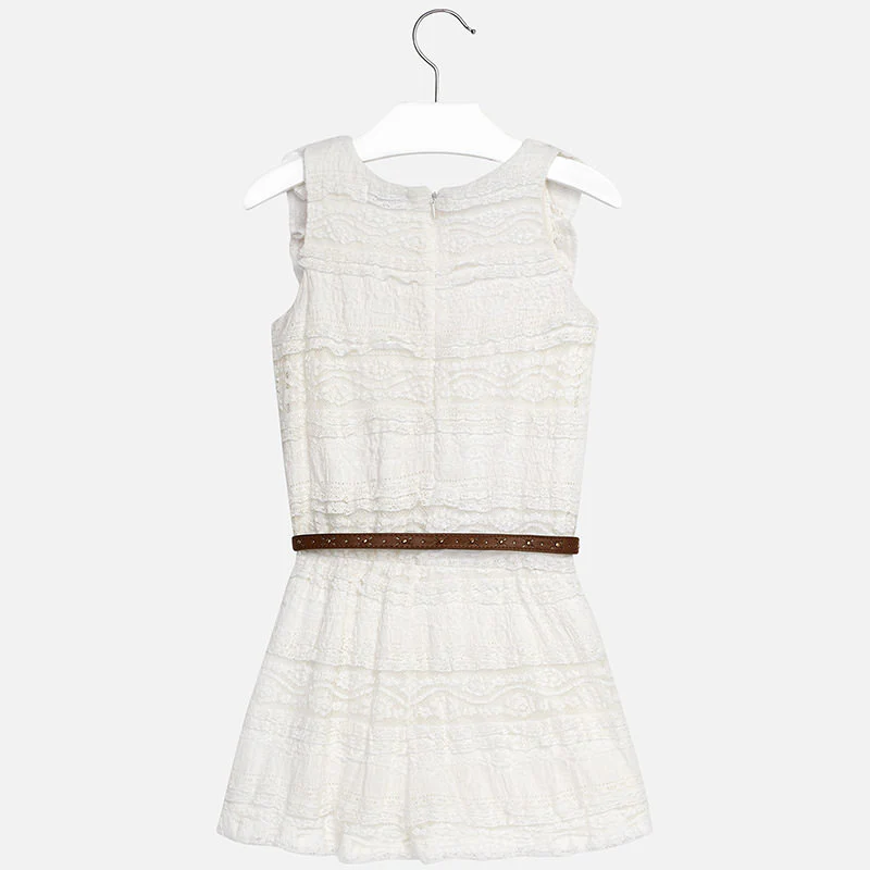 Ivory Lace Romper with Belt - Image 4
