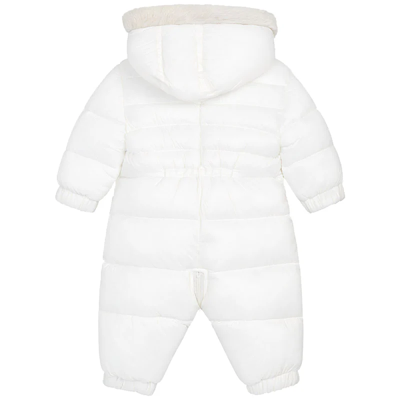 Ivory Puff Pramsuit with Fur Hood, Booties, and Mittens - Image 3