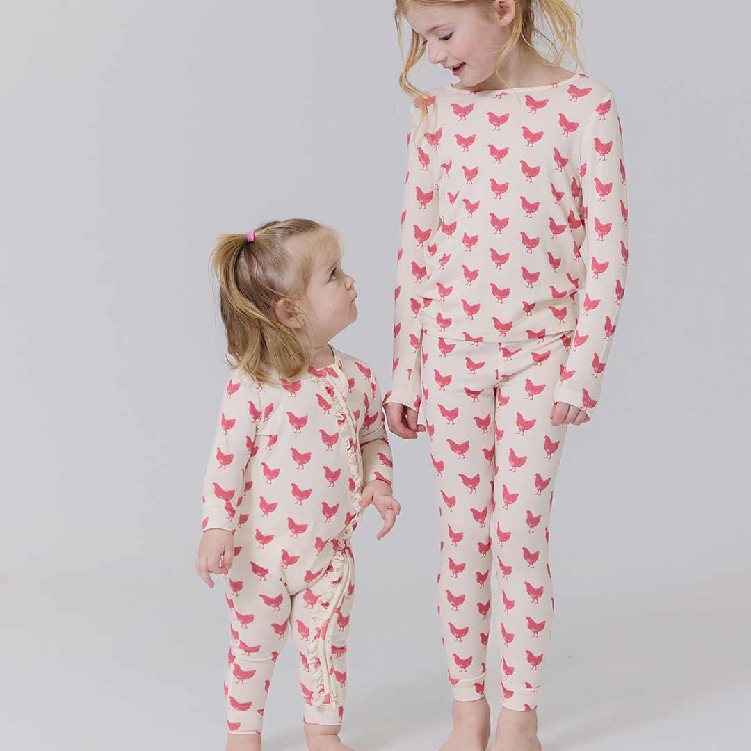 Kids Bamboo PJ Set - Pink Chickens - Image 2